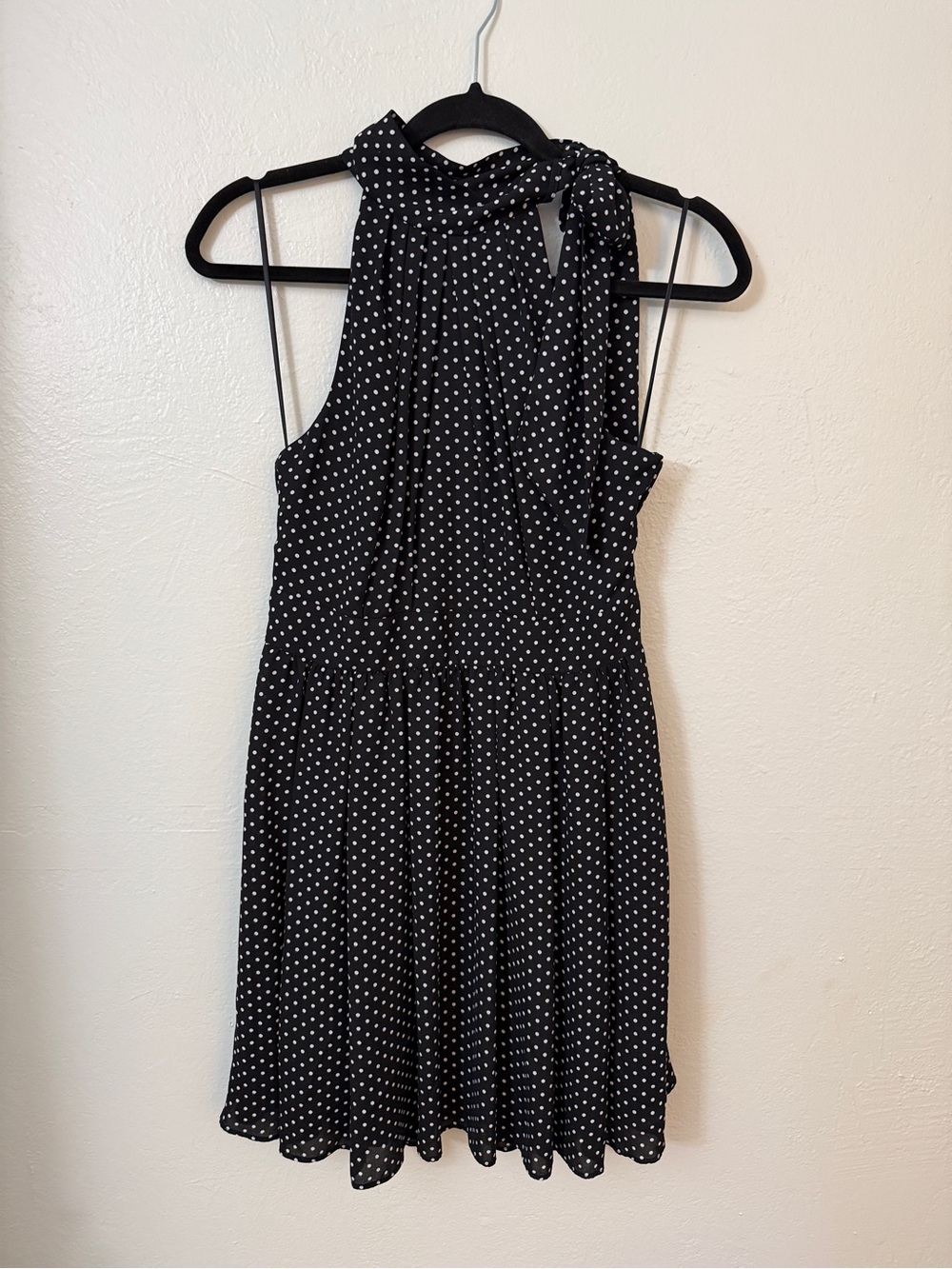 Express Black and White Polka Dot Tie TopMini Dress